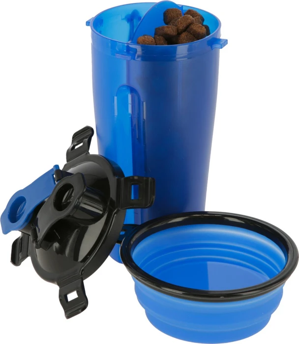 Kerbl Futter- und Wasserbehälter inkl. 250ml Reisenapf, 2x 350ml, blau/schwarz