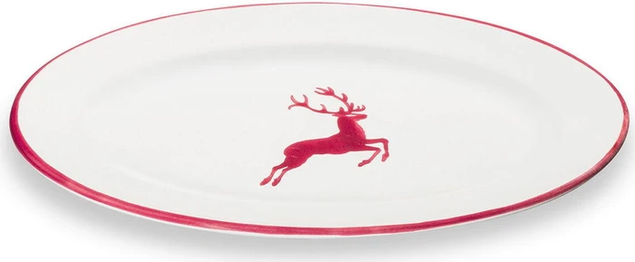 Gmundner Keramik Bordeauxroter Hirsch Platte oval 21x14cm