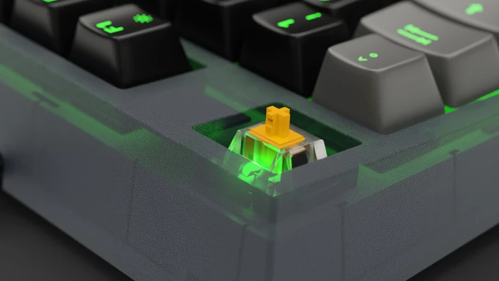 nerdytec Cykey QMK/VIA Gaming Keyboard, 75%, schwarz/transluzent, LEDs RGB, hot-swap, Gateron G Pro 3.0 YELLOW, USB, DE
