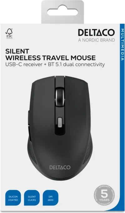 Deltaco Silent Wireless Travel Mouse schwarz, USB/Bluetooth