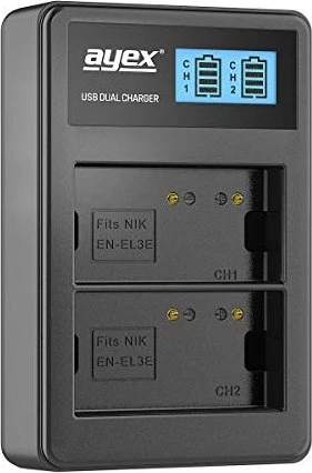ayex USB Dual- Ladegerät für Nikon Akkus Typ EN-EL3e