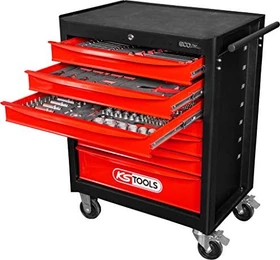 KS Tools ECOline Werkzeugwagen schwarz/rot bestückt inkl. 215-tlg. Zubehör