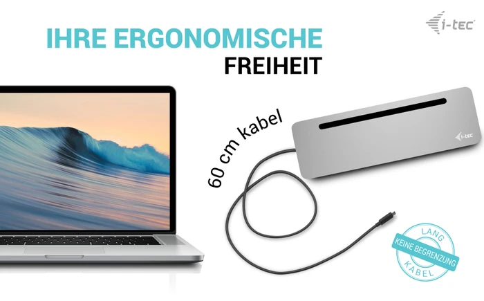 i-tec Metal Ergonomic 3x 4K Display Docking Station, inkl. 100W-Netzteil, USB-C 3.0 [Stecker]