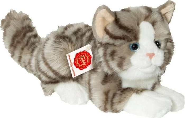 Teddy Hermann Katze liegend 20cm grau (906919)