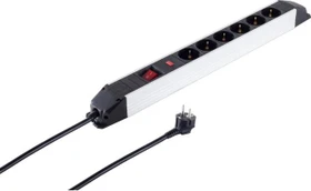 Helos PROFESSIONAL Aluminium Steckdosenleiste mit Schalter und Überspannungsschutz, 6-fach, 1.5m, schwarz/silber