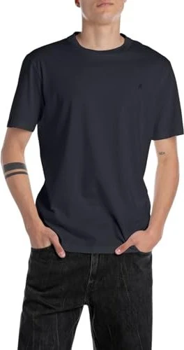 Replay Logo-Stickerei T-Shirt kurzarm night blue (Herren)