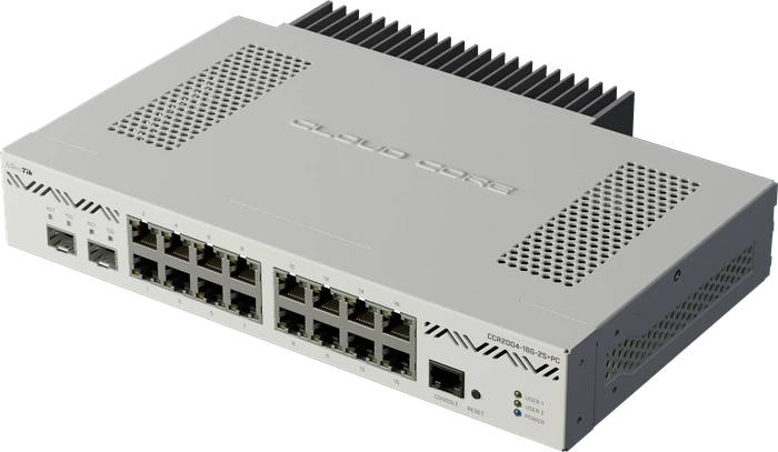 MikroTik RouterBOARD Router, 16x RJ-45, 2x SFP+, 1HE, passive cooled Gigabit Router, 16x RJ-45, 2x SFP+