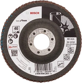 Bosch Professional X581 Best for Inox Fächerschleifscheibe gewinkelt K40, 115x22.23mm, 1 Stück