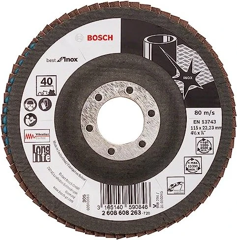 Bosch Professional X581 Best for Inox Fächerschleifscheibe gewinkelt K40, 115x22.23mm, 1 Stück