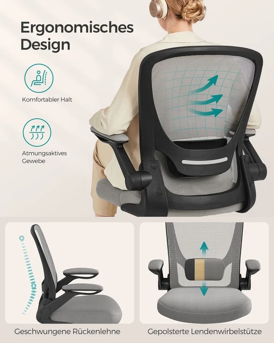 Songmics Bürostuhl ergonomisch mit Amrlehnen, taubengrau