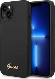Guess Liquid Silicone Metal Logo Case für Apple iPhone 14 Plus schwarz