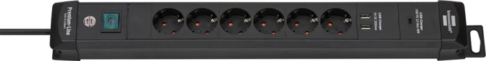 Brennenstuhl Premium-Line, 6-fach, 2x USB-A/1x USB-C USB-PD, 3m, schwarz