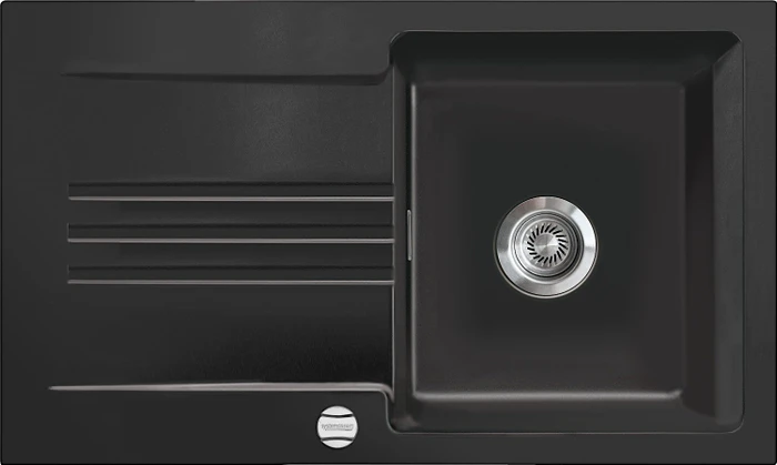 systemceram Kara 85 F Einbau Becken reversibel mit Ablauffernbedienung nero