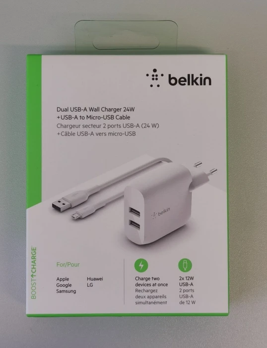 Belkin BoostCharge Dual USB-A Netzladegerät 24W + Micro-USB-Kabel weiß