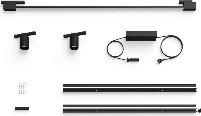 Philips Hue White and Color Ambiance Basis Perifo Schienensystem für die Wand gerade mit 2 Spots & 1 Gradient Light Tube groß schwarz