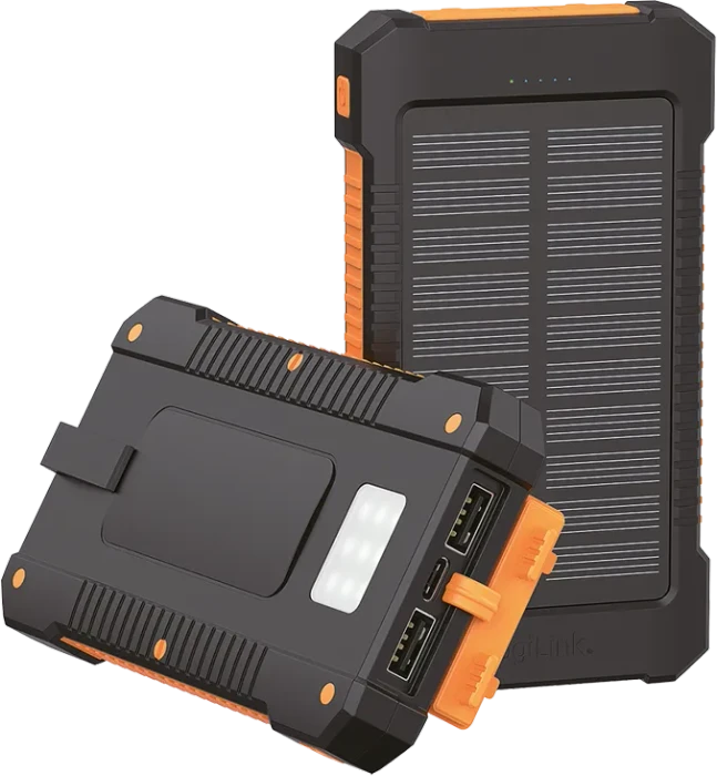 LogiLink Solar Powerbank 6000mAh Taschenlampe 2x USB-A schwarz/orange