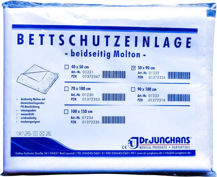 Dr. Junghans Medical Doppelseitig Molton Bettschutzeinlage, 50x90cm, 1 Stück