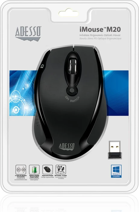 Adesso iMouse M20B Wireless Ergonomic Mouse schwarz, USB