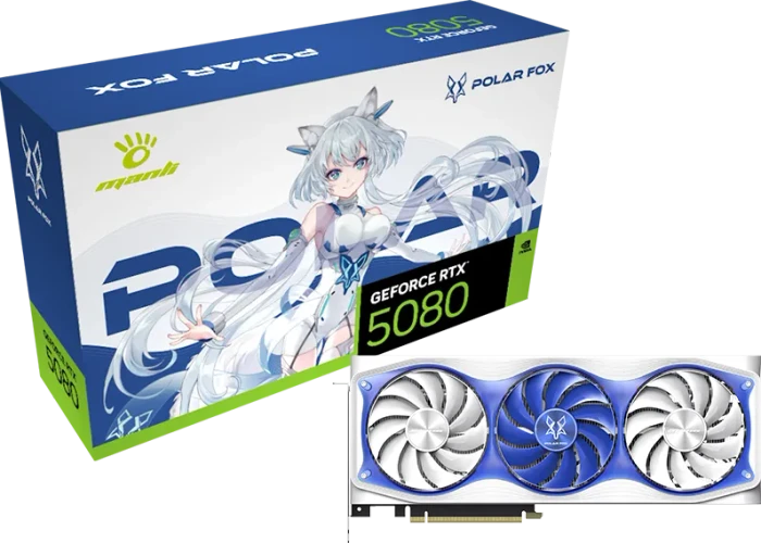 Manli Polar Fox GeForce RTX 5080 OC, 16GB GDDR7, HDMI, 3x DP