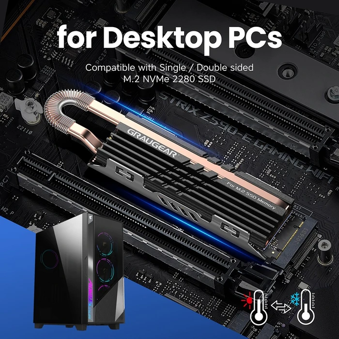Graugear G-M2HS07-GC, Heatpipe Kühlkörper für M.2 2280 SSD
