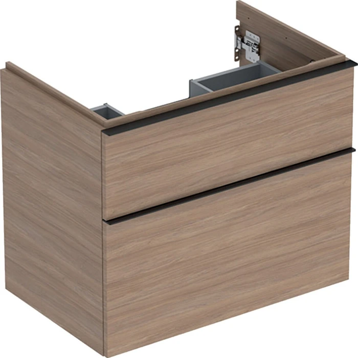 Geberit iCon Unterschrank für Handwaschbecken mit 2 Schubladen 74cm, Korpus und Front: Eiche/Melamin Holzstruktur, Griff: lava/pulverbeschichtet matt