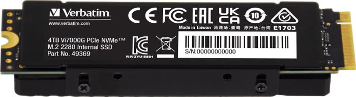 Verbatim Vi7000G PCIe NVMe SSD 4TB, M.2 2280 / M-Key / PCIe 4.0 x4, Kühlkörper