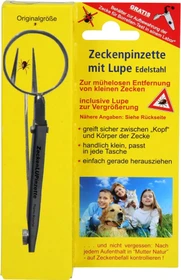 Pharma Brutscher Chirurgenstahl mit Lupe Zeckenpinzette