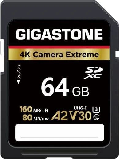 Gigastone 4k Camera Extreme R160/W80 64GB, UHS-I U3, A2, Class 10