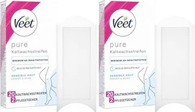 Veet Easy-Gelwax/Pure Körper & Beine sensible Haut Kaltwachsstreifen, 20 Stück