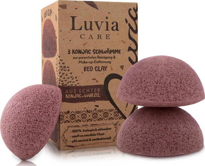 Luvia Cosmetics Konjac Peelingschwamm red clay, 3 Stück