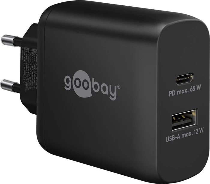 Wentronic Goobay USB-C PD GaN Dual-Schnellladegerät 65W schwarz
