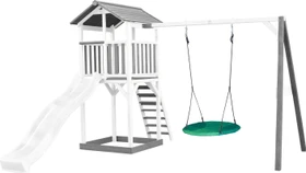 Axi Spielturm Beach Tower mit Rutsche und Nestschaukel grau/weiß/grün