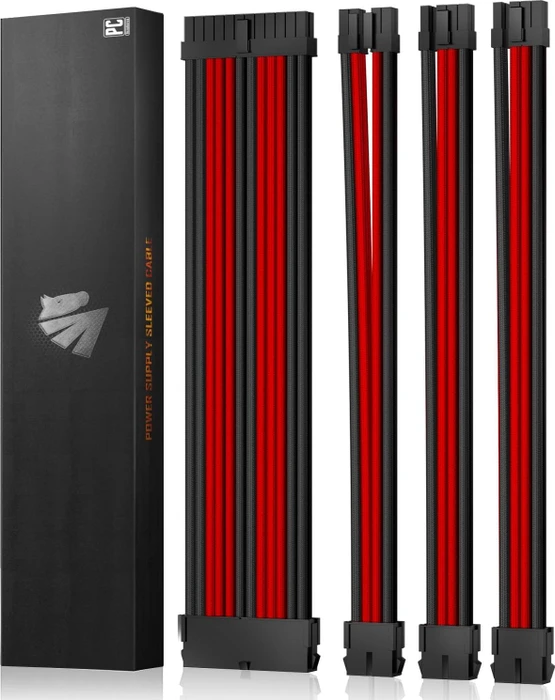 AsiaHorse GPU/CPU Cable Extension Kit, 1x 24-Pin, 1x 4/8-Pin ATX, 2x 8-Pin PCIe, 16AWG, rot/schwarz, 30cm