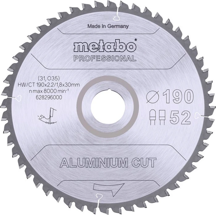 Metabo Aluminium Cut Professional Kreissägeblatt 52Z, 190x1.8x20mm, 1 Stück