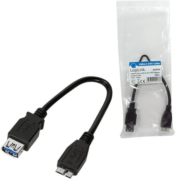 LogiLink USB 3.0 OTG Kabel, Buchse A auf Stecker 9-Pin, 0.2m