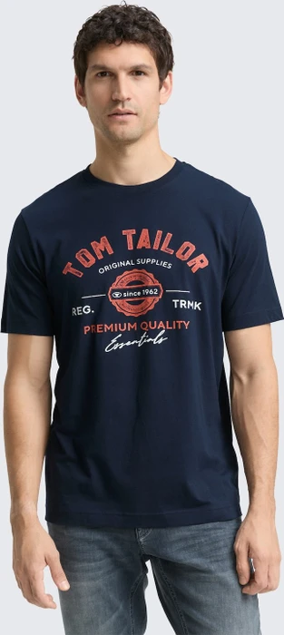 Tom Tailor Logo-Print T-Shirt kurzarm dark blue silhouette (Herren)