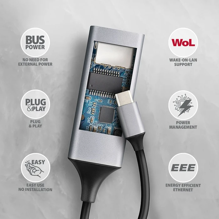 Axagon Gigabit LAN-Adapter, RJ-45, USB-C 3.0, 100W PD [Stecker]