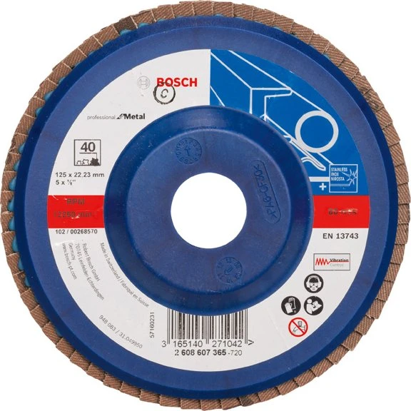 Bosch Professional X551 Expert for Metal Fächerschleifscheibe gerade K40, 125x22.23mm, 1 Stück