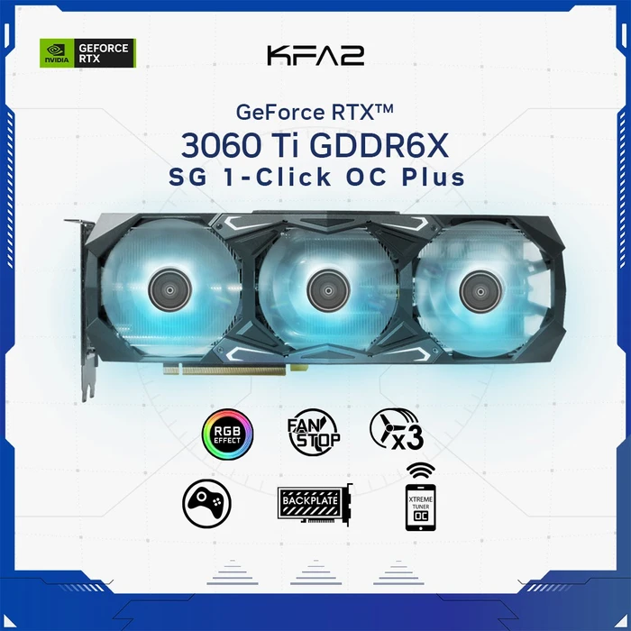 KFA2 GeForce RTX 3060 Ti SG Plus V2 (1-Click OC), 8GB GDDR6X, HDMI, 3x DP