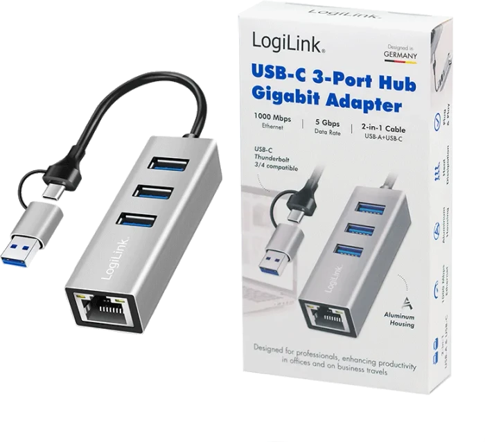 LogiLink UA0440, RJ-45, 3x USB-A 3.0, USB-C/USB-A 3.0 [Stecker]