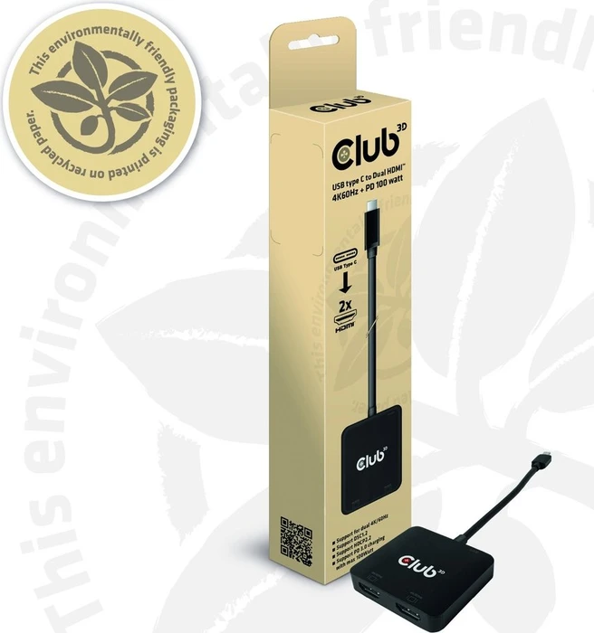 Club 3D USB-C [Stecker] auf 2x HDMI [Buchse], USB PD 100W