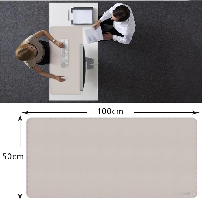 Cennbie Schreibtischunterlage Leder, Mauspad XXL, 1000x500mm, creme grau