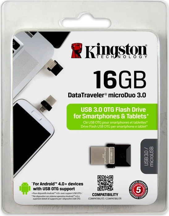 Kingston DataTraveler microDuo 16GB, USB-A + USB Micro-B, USB 3.2 Gen 1×1, USB 2.0