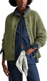 Marc O'Polo Schurwolle Alpaka Mix Relaxed Fit Cardigan Strickjacke medium green melange (Damen)