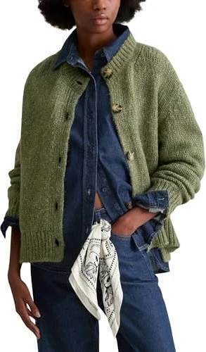 Marc O'Polo Schurwolle Alpaka Mix Relaxed Fit Cardigan Strickjacke medium green melange (Damen)