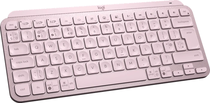 Logitech MX Keys Mini, rosa, LEDs weiß, Logi Bolt, Rose, USB/Bluetooth, UK