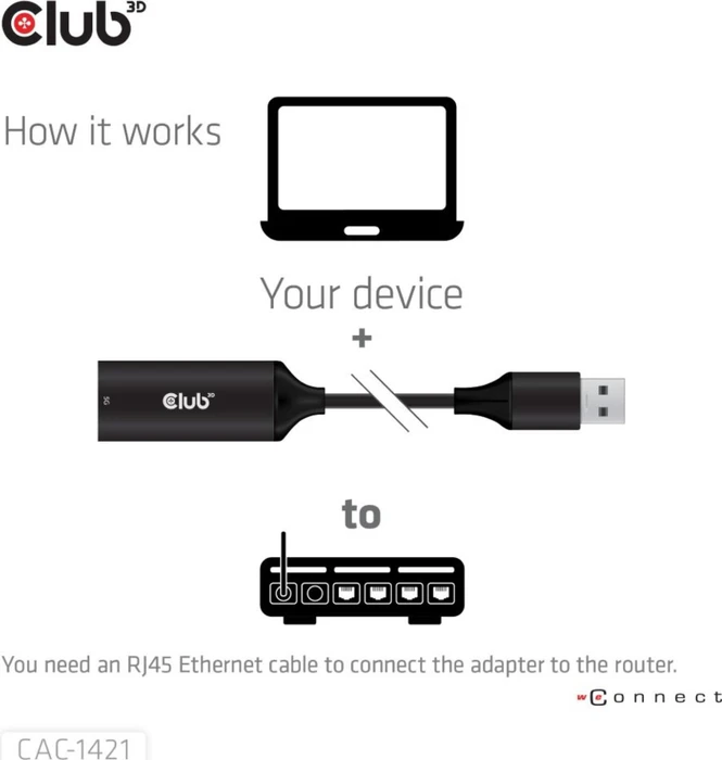 Club 3D CAC-1421, 5G LAN-Adapter, RJ-45, USB-A 3.0 [Stecker]