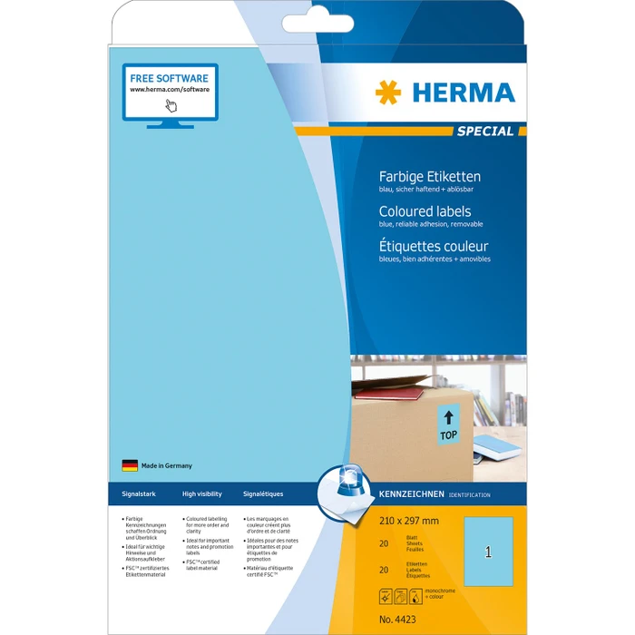 Herma Etiketten, A4, ablösbar, hellblau, 20 Blatt (20 Etiketten)