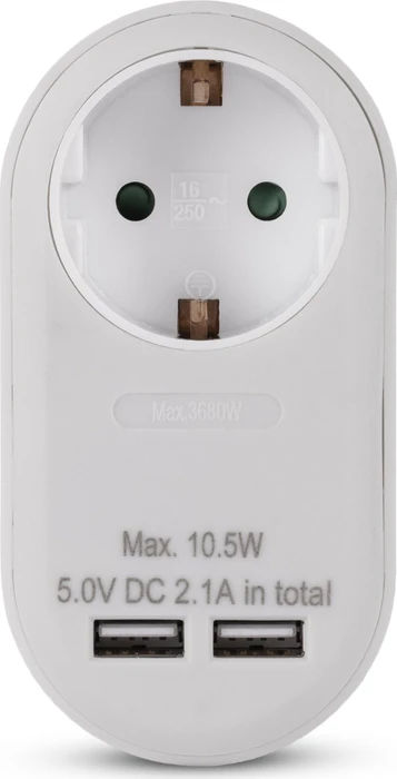 Entac Steckdosenadapter mit 2x USB-A, 1-fach, White