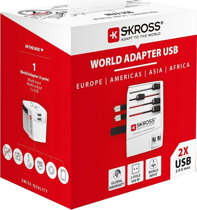 Skross World Travel Adapter MUV USB (2xA), 2x USB-A, weiß